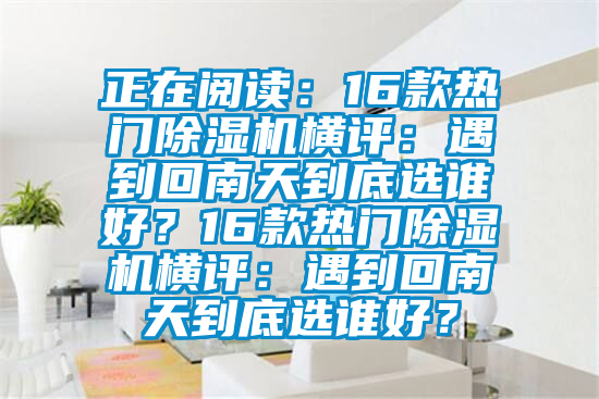 正在閱讀：16款熱門除濕機(jī)橫評：遇到回南天到底選誰好？16款熱門除濕機(jī)橫評：遇到回南天到底選誰好？